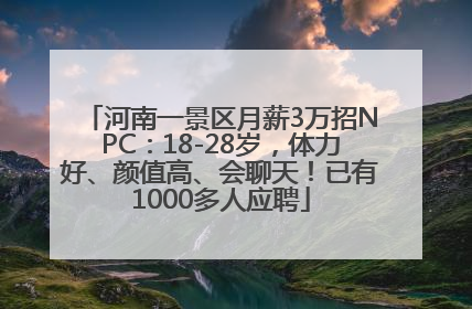 河南一景区月薪3万招NPC：18-28岁，体力好、颜值高、会聊天！已有1000多人应聘